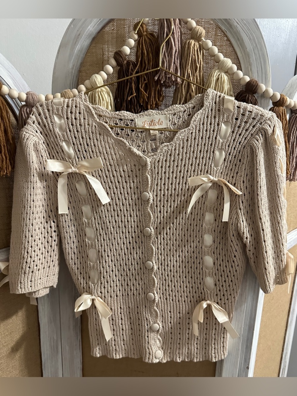 Listicle Cream Open-Knit Button Front Top